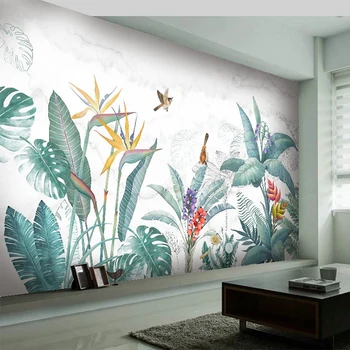 

Custom Self-Adhesive Wallpaper 3D Tropical Plant Flowers And Birds Mural Living Room TV Sofa Bedroom Papel De Parede 3D Stickers