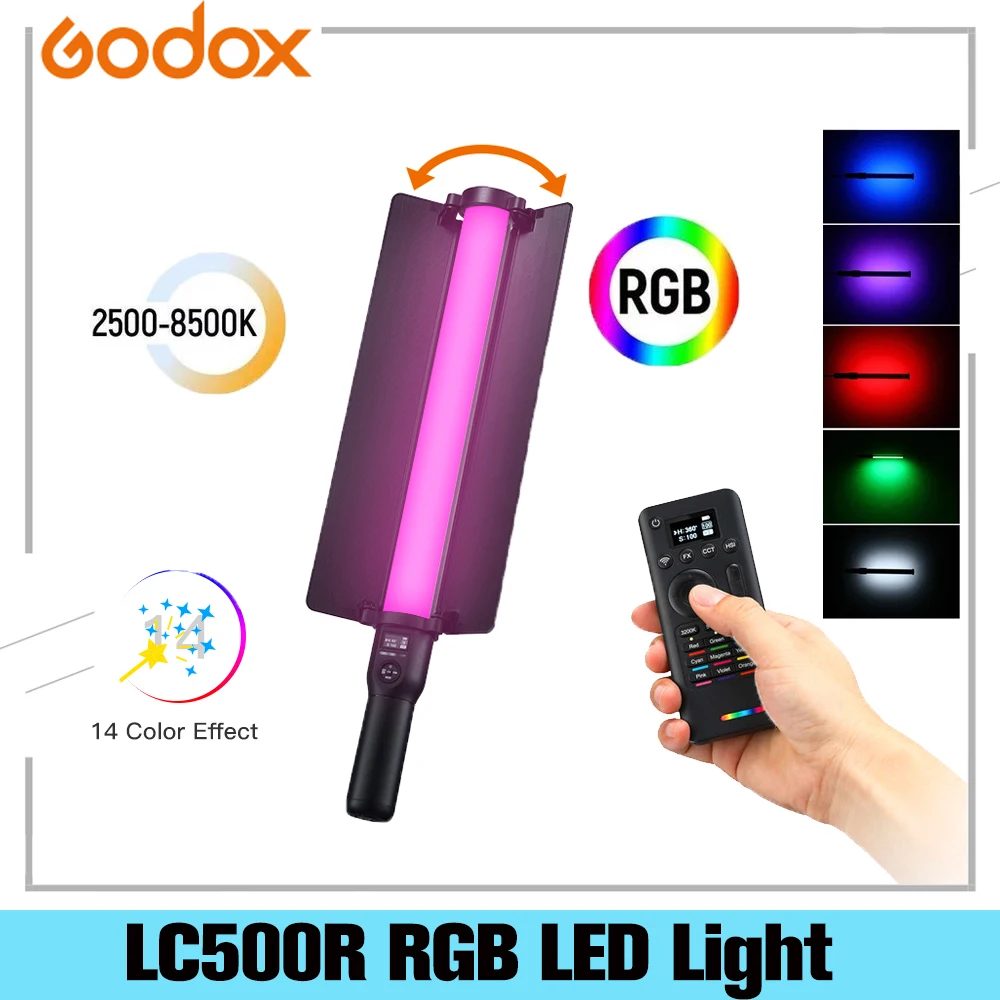 US $279.00 Godox LC500R 2500K8500K BiColor Full Color RGB LED Light Stick Lighting Effects CRI 96 TLCI 98 With Remote Control Barndoor