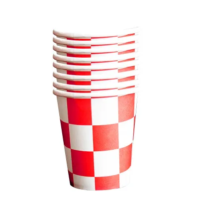 Cup 10pcs Гонка автомобиль тематические вечеринки клетчатый флаг вечерние принадлежности бумажные тарелки салфетки чашки красный и белый Вымпел Баннер гонки флаги - Цвет: Cup 10pcs