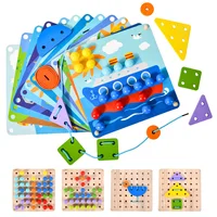Children 3D Puzzle DIY Montessori Toys Wooden Mushroom Nail Color Shape Cognition Threading Games Multifunctional Jigsaw Board 1