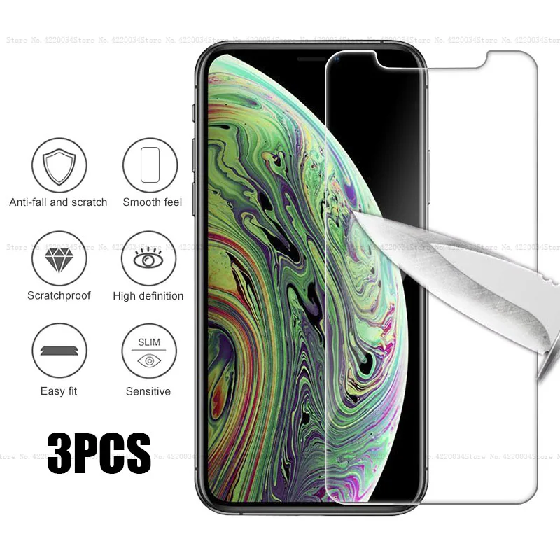 

3PCS Tempered Glass For iPhone X XS Max XR 6 6S 7 8 Plus Glass Screen Protector Protective Film iPhoneX iPhoneXS Max iPhoneXR
