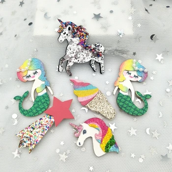 

8Pcs Glitter Unicorn / ice cream / Mermaid / meteor/ felt patch Applique Fabric Patches for Craft/Clothes/Wedding DIY Scrapbook