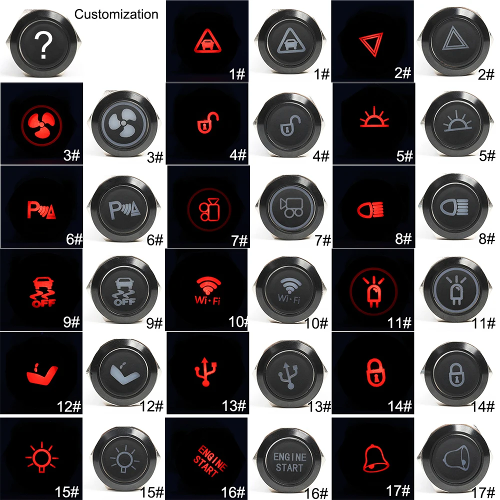 Настраиваемый 19 мм алюминий Momenary/фиксация для автомобильного динамика рупорный кнопочный переключатель металлический светодиодный Логотип Символ светильник фиксированный кнопочный переключатель