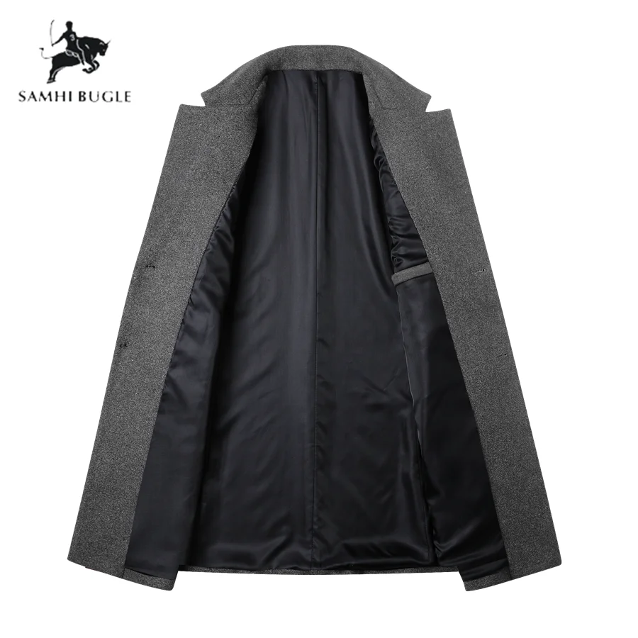 Brand SAMHI BUGLE High Quality Men Wool Blends Coats Men s Long Section Slim Fit Trench 3