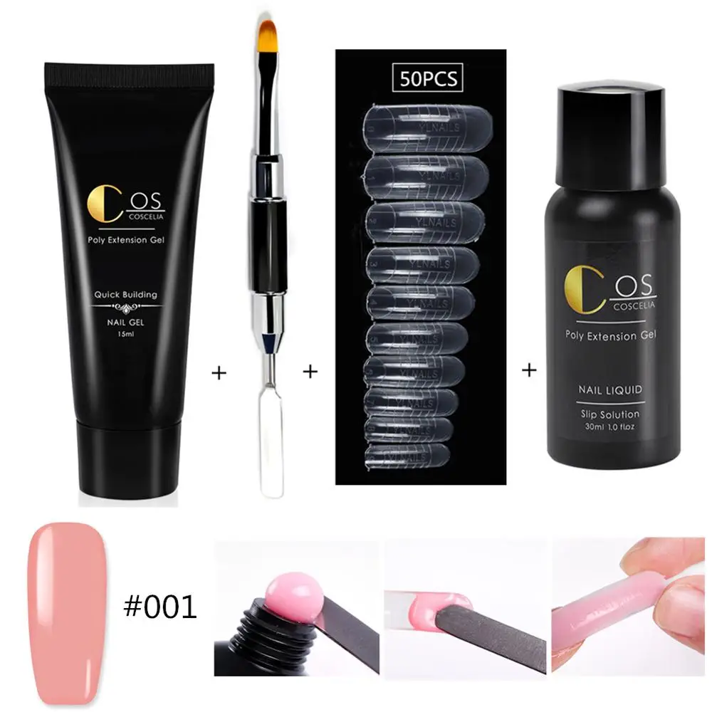 Set 001 COSCELIA15ML поли расширение УФ гель для ногтей гель продлевающий половой акт Быстрый дизайн ногтей гель лак для ногтей Форма для ногтей советы удлиннение ногтей арт строитель - Цвет: Set 001