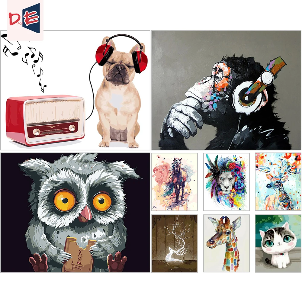 DIY Раскраска по номерам на холсте минимализм животные масляная ручная раскраска