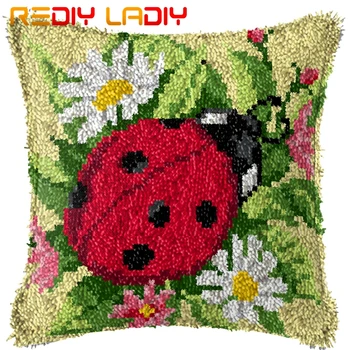 

Latch Hook Cushion Ladybug & Daisy Pre-Printed Canvas Cushion Cover Acrylic Yarn Crochet Pillow Case Hobby & Crafts Home Decor