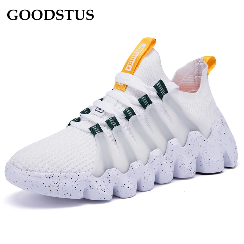 

GOODSTUS Men Sneaker Mesh Breathable Wavy Sole Comfortable Height Increase Solid Lace-Up Anti-Slip Men Casual Running Shoes