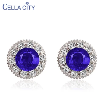 

Cellacity 925 Sterling Silver Earrings For Charm Lady With Round Shape Blue Sapphire Gemstone AAA Zircon Jewelry Wholesale Gift