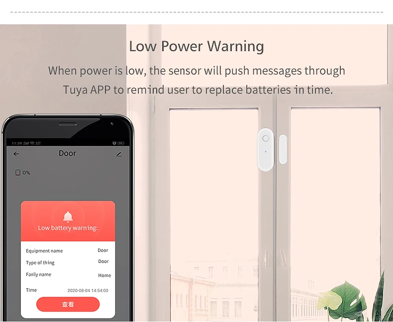 WiFi Door Sensor Tuya Smart Door Open Closed Detectors WiFi App Notification Google Home Alexa Power Saving Battery Work 1 Year turn signal
