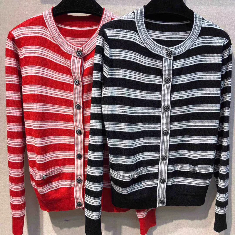 Women Casual Striped Cardigan Sweater Coat Female Autumn Fashion Long Sleeve Knitted O-neck Wool Cardigan Women