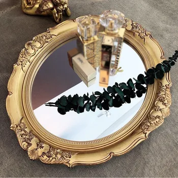 

RETRO GOLDEN MIRROR TRAY OVAL LUXURY TEACUP FOOD JEWELRY ESSENTIAL OIL AROMATHERAPY TRAY BATHROOM HOME DECORATION SHOOTING PROPS