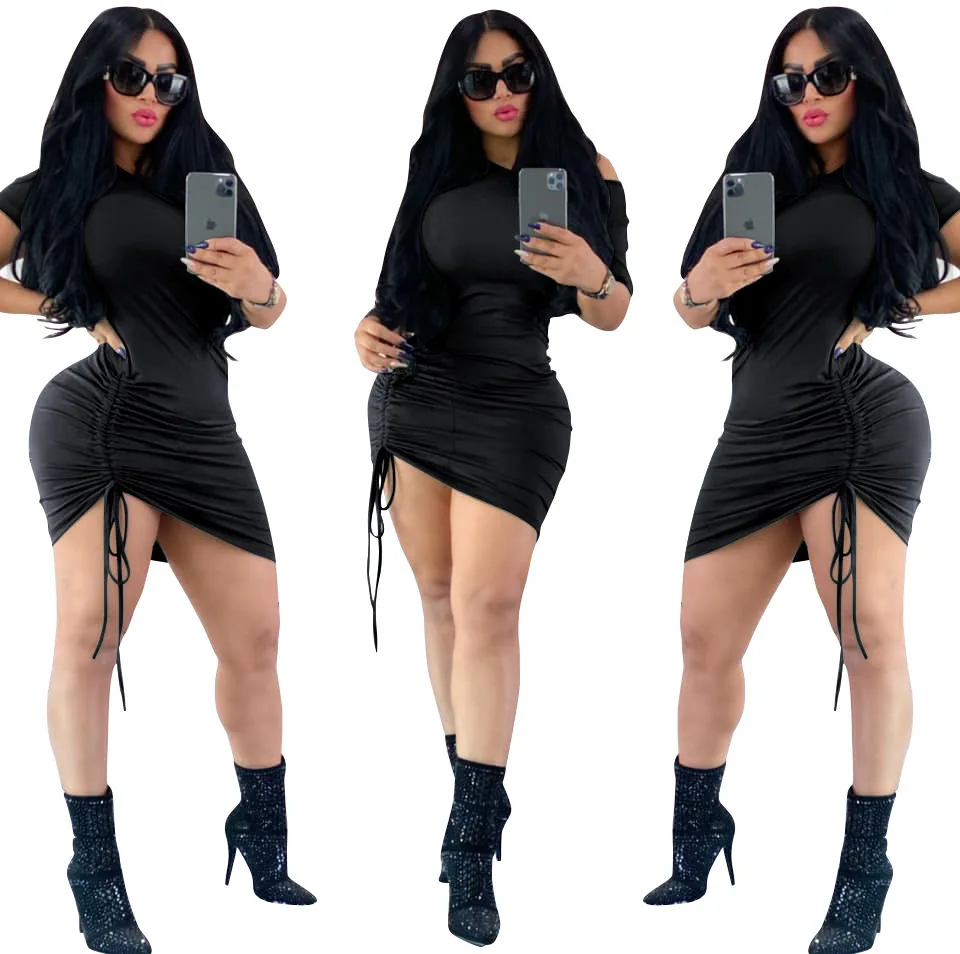 Sexy Off Shoulder Bandage Bodycon Drawstring Mini Dress 2020 Summer Women New Short Sleeve Package Hip Night Club Party | Женская одежда