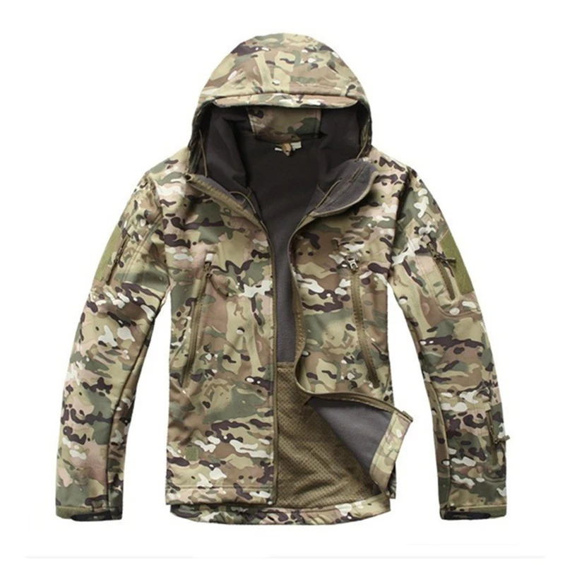 MultiCamo Мужская мягкая оболочка Военная тактическая куртка уличная камуфляжная охотничья флисовая куртка с капюшоном