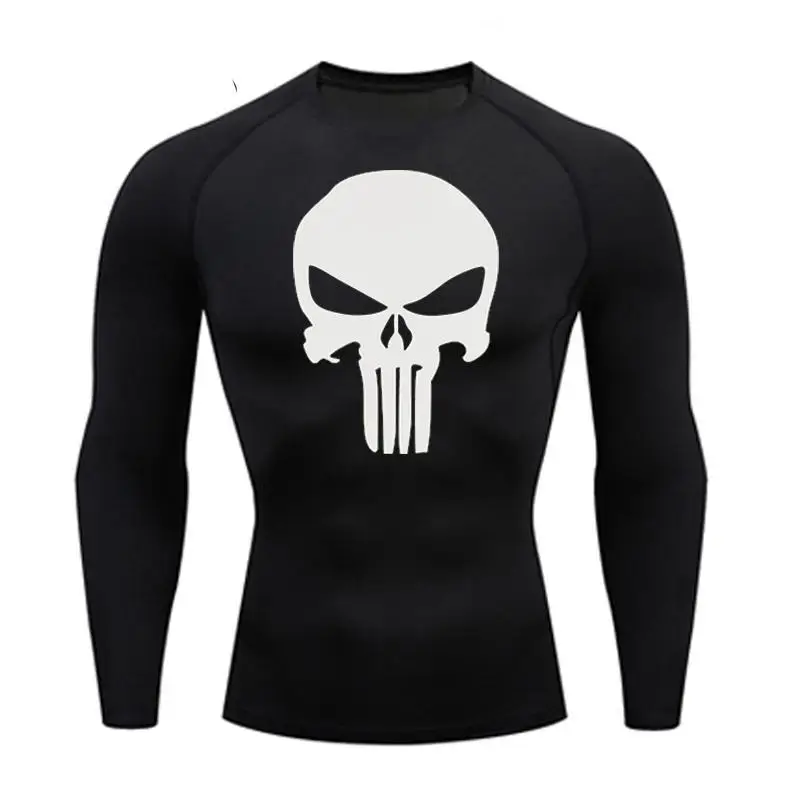 skull Winter Thermal underwear Sets Men Punisher Compression Gym joggers sport long johns hot underwear Fitness tracksuit warm