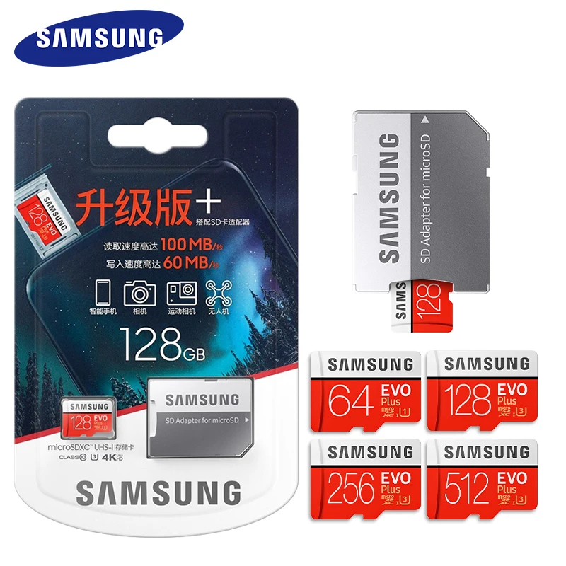 Карта памяти SAMSUNG EVO Plus 128 ГБ Class10 карты 32 Гб 64 256 512 Micro SD карта C10 microSDHC UHS-I U3 cartao de memoria
