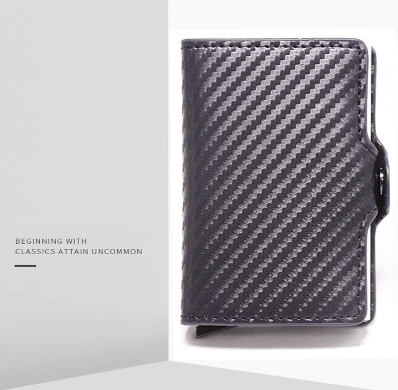 New RFID Blocking Slim Carbon Fiber Leather Wallet Metal Card Case Coin Pocket Purse Minimalist Aluminum Wallet ID Card Holders