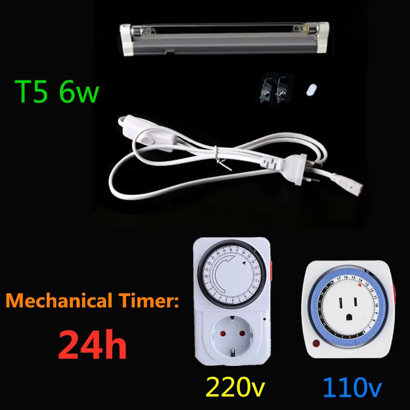 6w 24h timer T5 линейный бактерицидный кварцевый UVC светильник для стерилизации озона дезинфекция ультрафиолетовая трубка лампа для удаления пыли клещей 4 Вт 6 Вт 8 Вт - Мощность в ваттах: 6w 24h timer