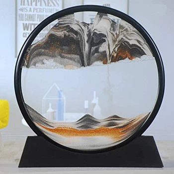 

LBER Moving Sand Art Picture Round Glass 3D Deep Sea Sandscape in Motion Display Flowing Sand Frame(12inch)