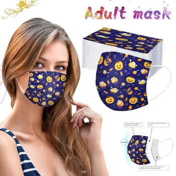 

50PCS Cartoon Printed Adults Christmas Face Mask Disposable Masks 3 Layers Non-woven Fabric Mask Mascarillas Desechables