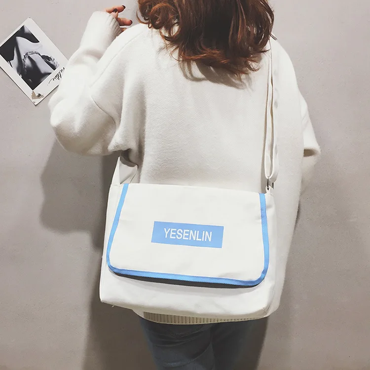 Foreign Trade Canvas Handbag Wholesale Women's Casual Korean-style Single-shoulder Crossbody Bag Lettered Schoolbag Manufacturer