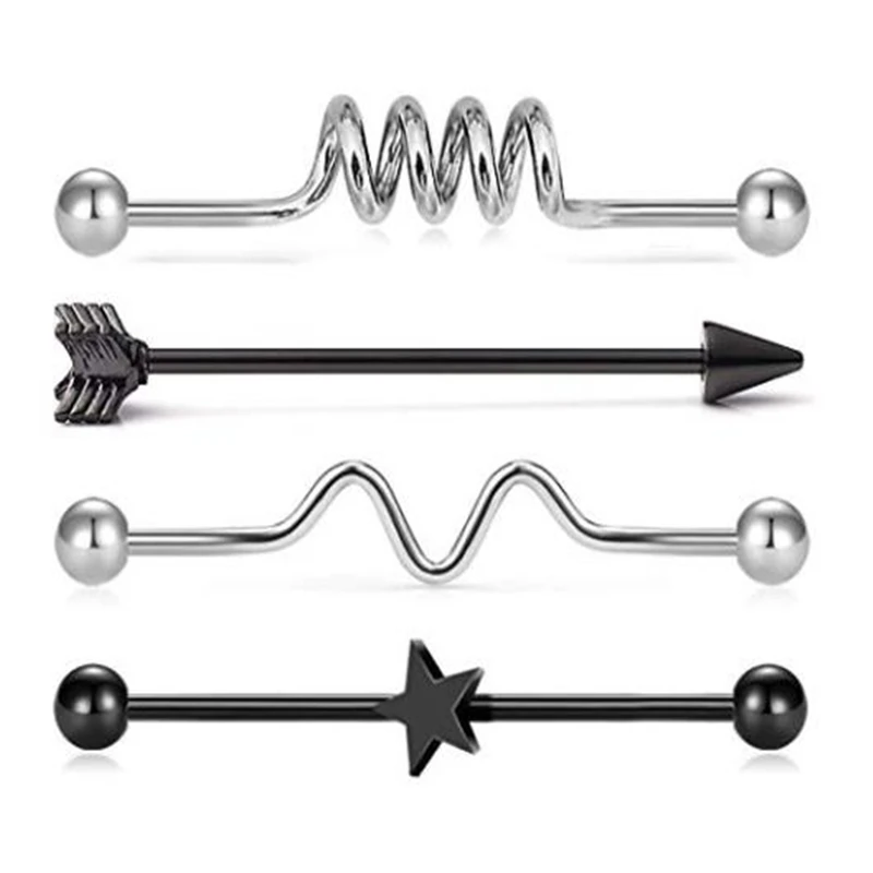 JFORYOUMixed Цвет штанга фабричного производства из нержавеющей стали, Earring-14G 1 1/2 дюйма(38 мм) Хирургические Сталь спирали промышленно производимые ювелирные изделия для пирсинга - Окраска металла: Покрытие из розового золота