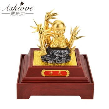 

Feng shui Gold Monk blessing fortune Ornament Gold Foil Ornament Lucky Bamboo Office Desktop Crafts Gifts Home Decor Handicraft