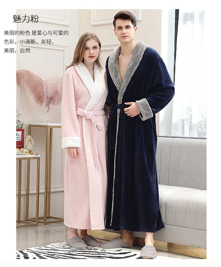 Парные халаты мягкая фланелевая Коралловая флисовая одежда для влюбленных женский теплый зимний супер длинный банный халат кимоно халат