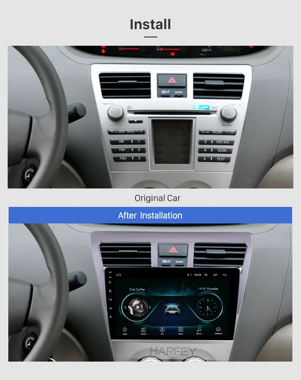 Cheap Harfey 9" Android 8.1 GPS Navigation System Radio For Toyota VIOS 2007-2012 Support TPM DVR 3G WiFi Remote Control Bluetooth 1