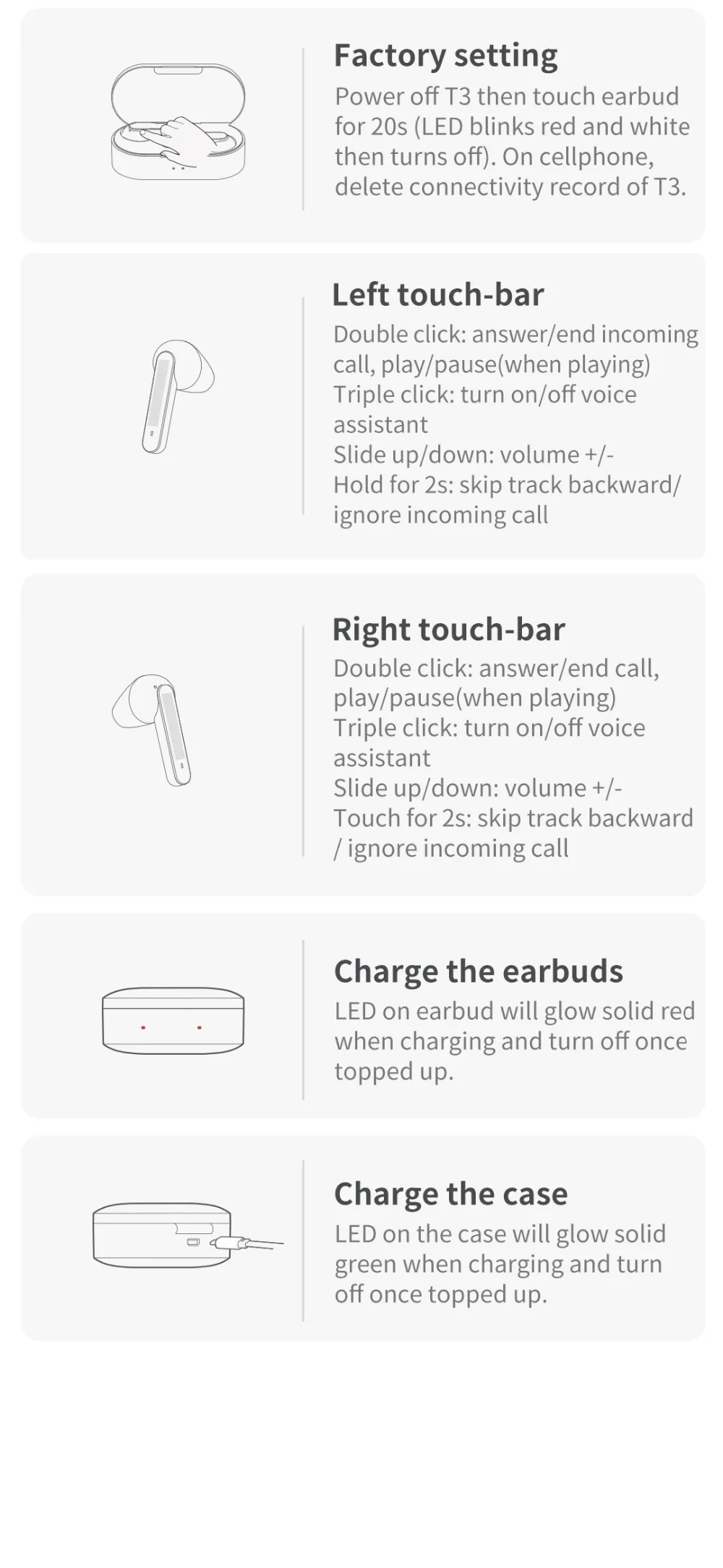 Беспроводные наушники Xiaomi T3 TWS Fingerprint Touch Bluetooth V5.0 3D стерео наушники с двойным микрофоном с шумоподавлением для всех телефонов