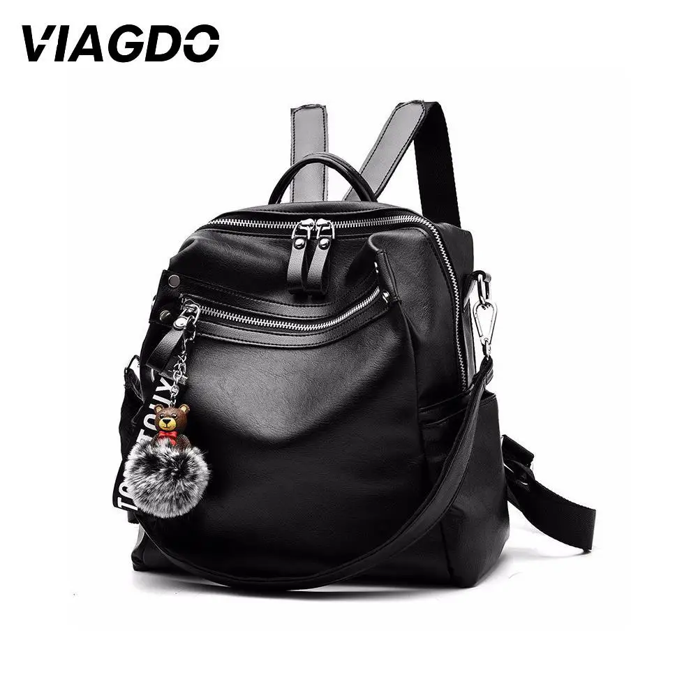 

Double Shoulder Backpack Shoulder Bags RANSEL Lady Handbag Travel Party Send Bear Pendant PU Popular Prom Women Fashion