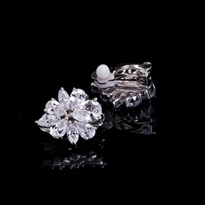 earring clip 10 стилей, элегантная форма в виде цветка, свадебные ювелирные изделия, кубический цирконий, кристалл, клипсы, серьги для пирсинга - Окраска металла: earring clip
