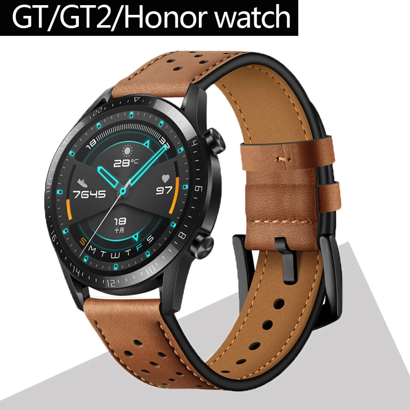 Armband für huawei uhr GT2 46mm 2e Ehre magic2 46mm Strap 22mm Weiche  atmungsaktive Leder smartwatch armband|Smart Accessories| - AliExpress