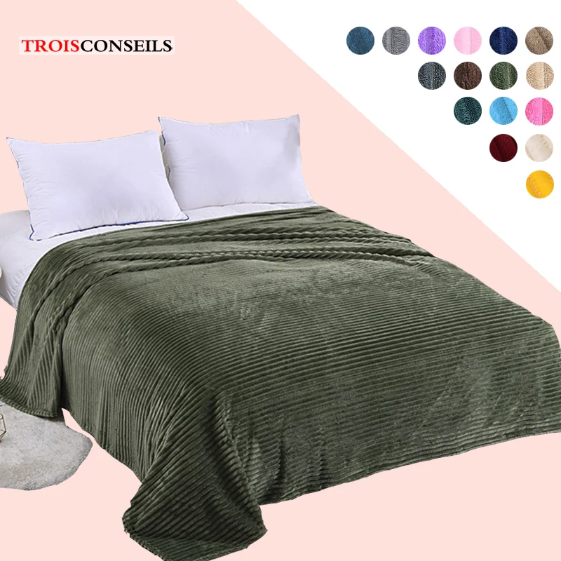 Promotion New Striped Bed Blanket Green Color Soft Flannel Single Queen King Warm Plaids Cama Thow For De Mantas Beds Blankets | Дом и сад