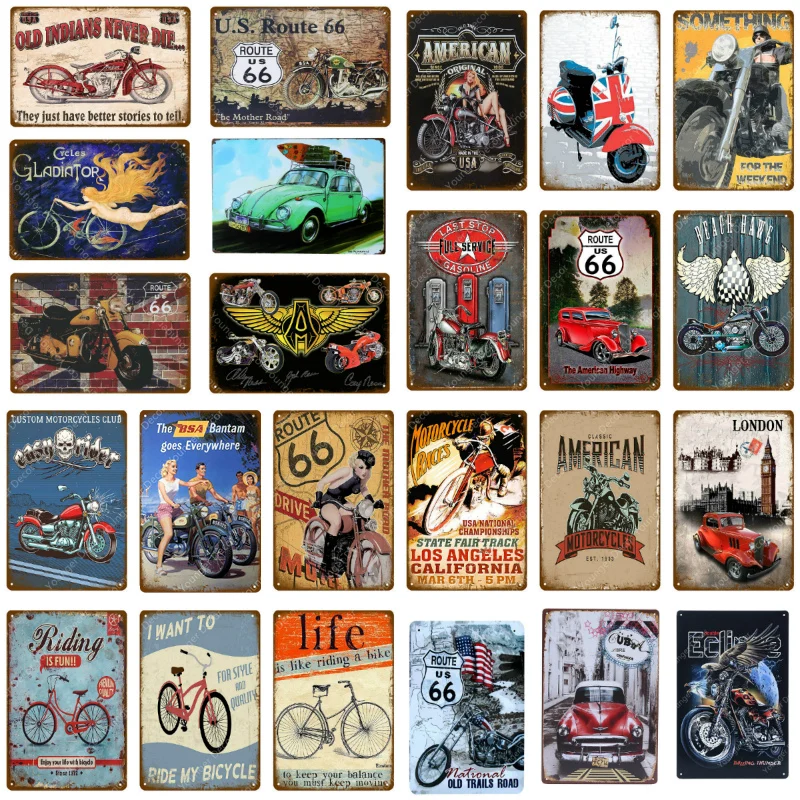

Route 66 USA Motorcycle Metal Signs Vintage Metal Plates Cafe Pub Club Home Wall Decor Tin Poster Retro Plaque YH050