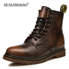 Новинка; сезон осень-зима; модная мужская кожаная обувь; унисекс; ботильоны на шнуровке; высокие теплые плюшевые зимние ботинки; мотоботы; Size35-47