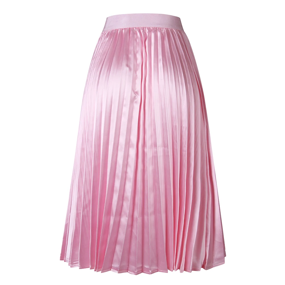 Elastic Travel High Waist Casual Women Skirt Pleated Summer Swing Sexy Solid Ladies Midi Fashion Party Elegant