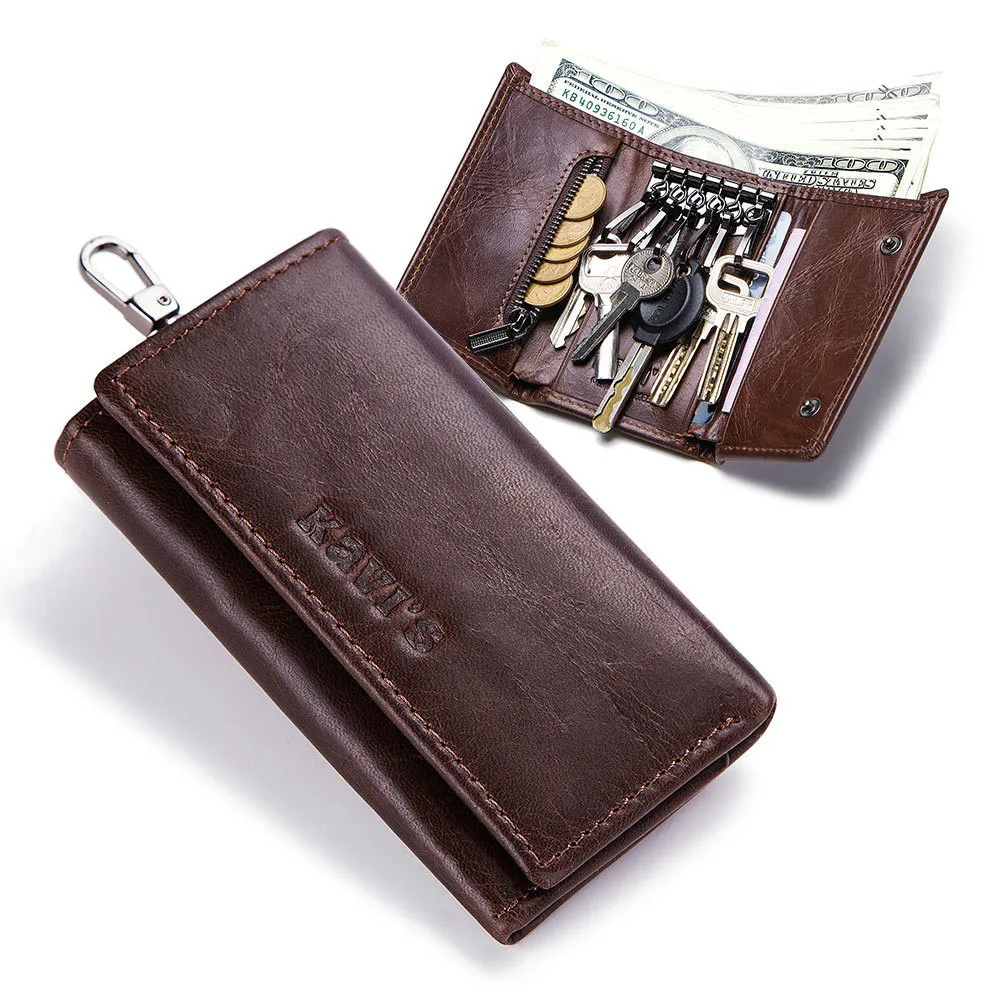 

sale crazy horse Leather rubber holder cover car keys case bag Package Three Fracture Package Key Leather Home Furnishing Gift