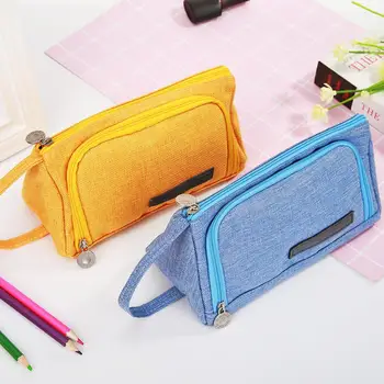 

Large Capacity Pencil Cosmetic Case Box Simple Candy Color Canvas Stationery Bag Pencil Case Large Big Pen Bag Pouch