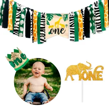 

HUIRAN Jungle Theme Baby 1 One Year Happy Birthday Banner 1st Birthday Party Decoration Boy Girl Baby Shower Decor