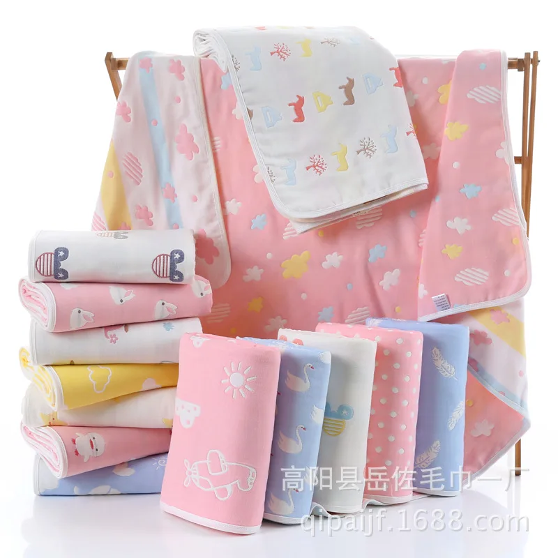 

Newborn Infant Baby Six-layer Pure Cotton Gauze Towel Blanket Cartoon Mushroom Pattern Children's Quilt 100% Cotton Bath Towel B