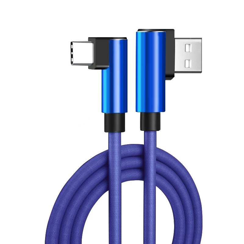 1 м 2 м 3M usb type C 90 градусов USB C кабель для samsung Galaxy huawei Honor XiaoMi RedMi USB C кабель передачи данных для быстрой зарядки 3,0 3,1 - Цвет: Синий