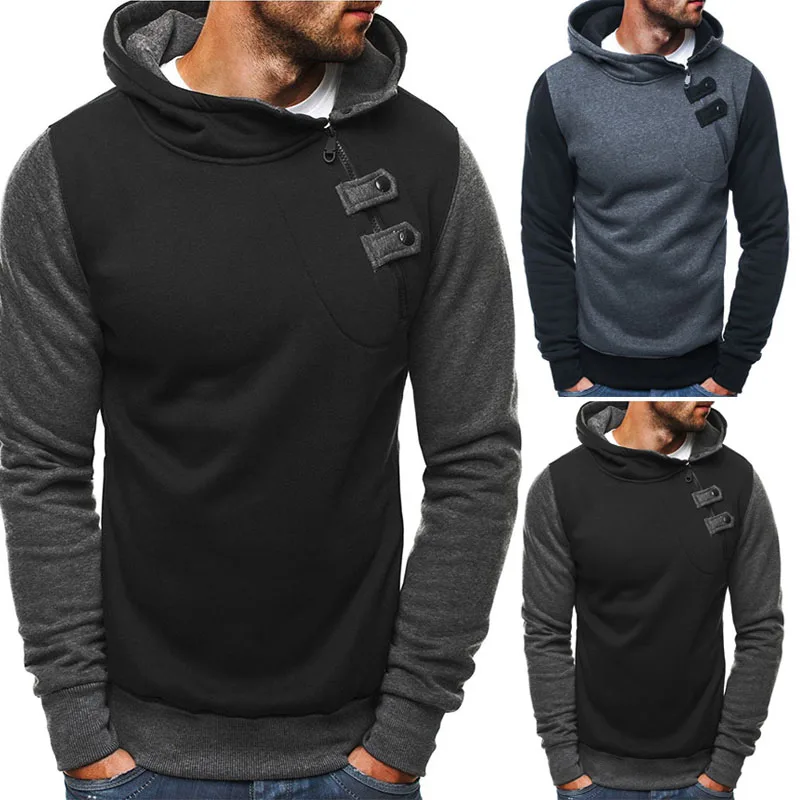 

Men Pullover Hooded Button Solid Sweatshirt Long Sleeve Plush Coat for Autumn Winter Winter Long-sleeved Cardigan Hooded Men's