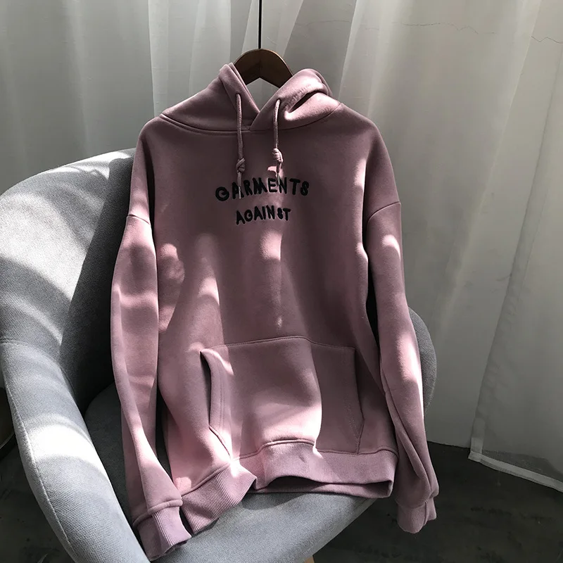 Женские толстовки из флиса с вышитой надписью Sudadera Mujer Kpop, женские толстовки на осень и зиму, свободные худи Harajuku, корейские повседневные худи