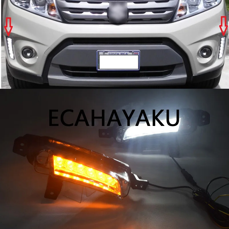 ECAHAYAKU Светодиодный дневной светильник для Suzuki Vitara 2015 2016 2017 2018 включение желтый