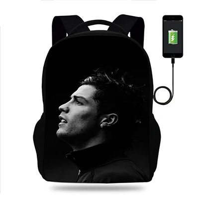 17 дюймов Cristiano Ronaldo рюкзак для ноутбука USB зарядка мужской футбольный рюкзак для подростков мальчиков школьная сумка Mochila Дорожная сумка