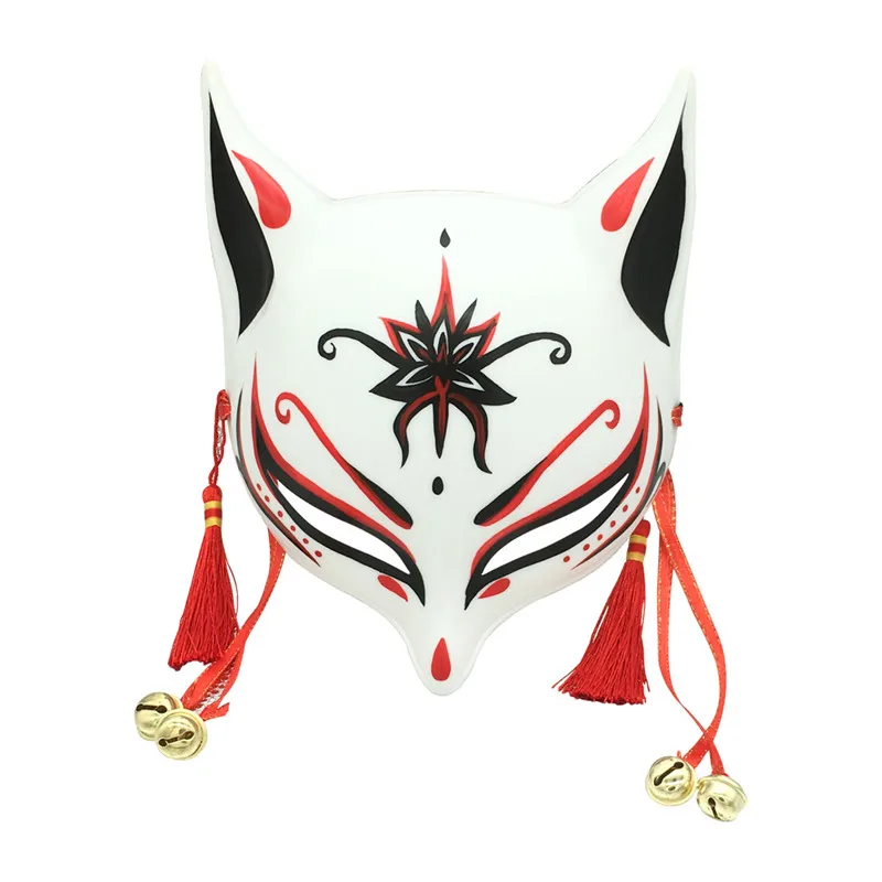 Hand Painted Kitsune Fox Mask - White and Red