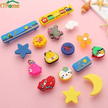 Cartoon Children Rubber Door Handles Cute Pink Star Moon Cloud Kitchen Cabinet Handles Furniture Handle Drawer Single Hole 3296