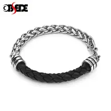 Браслет-цепочка из нержавеющей стали, натуральная кожа, браслеты с пряжкой, Красочные мужские модные наручные ювелирные аксессуары, вечерние, подарки