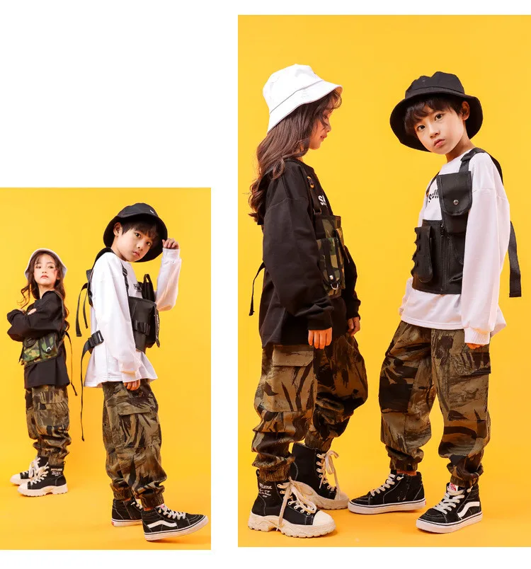 Children'S Hip-Hop Dance Clothes Kids Work Clothes Black White T-Shirt Pants Suit Hiphop Outfits Baby Girl Clothing Show Costume (9)